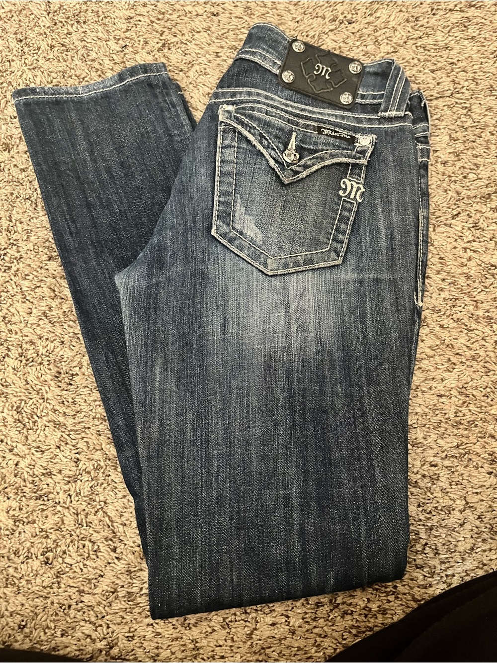 Miss Me Dark Blue Boot Cut Jeans with Embroidered Pocket